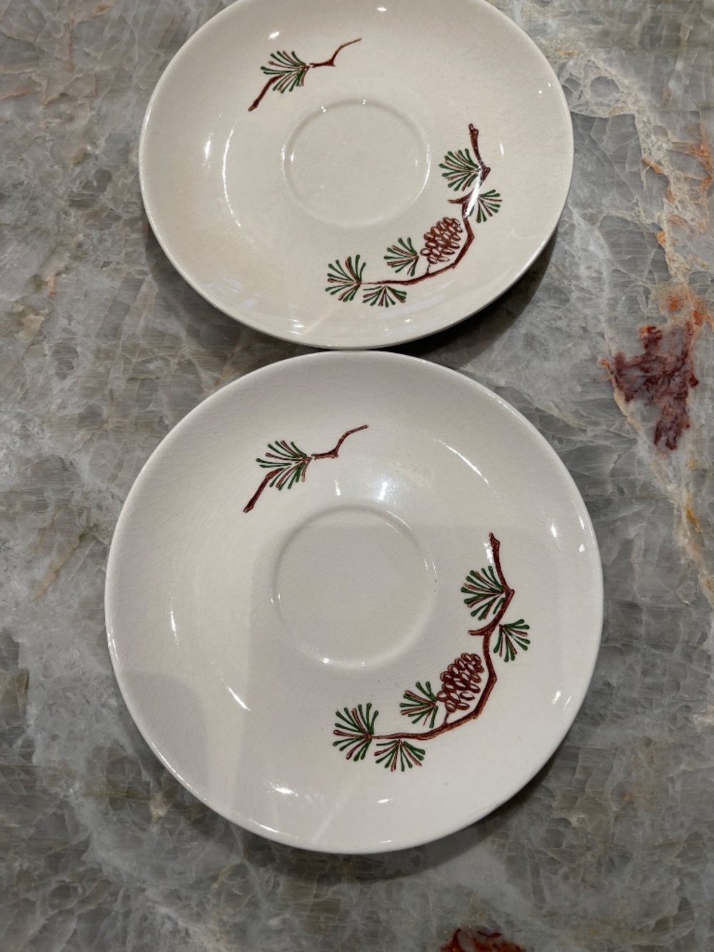 Stetson Marcrest~Vintage Misty Pine ovenproof hand painted underglaze saucers